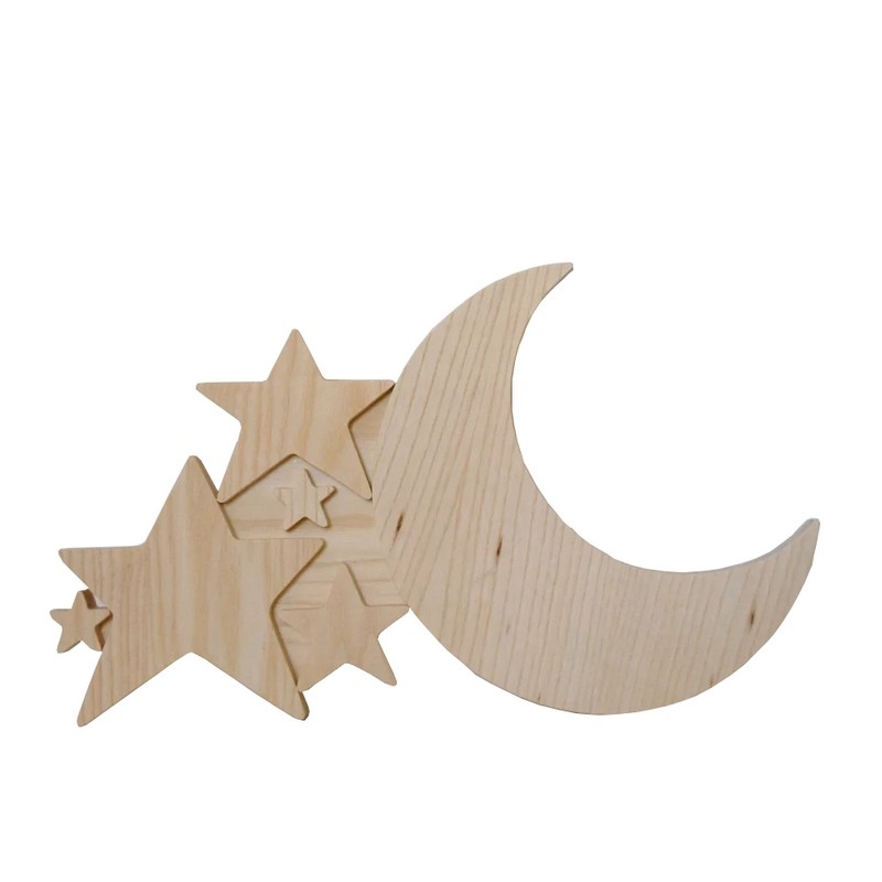 Applique Lune Et Etoiles Bois