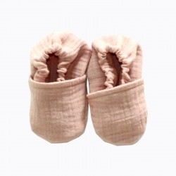 chaussons double gaze de coton rose fait main