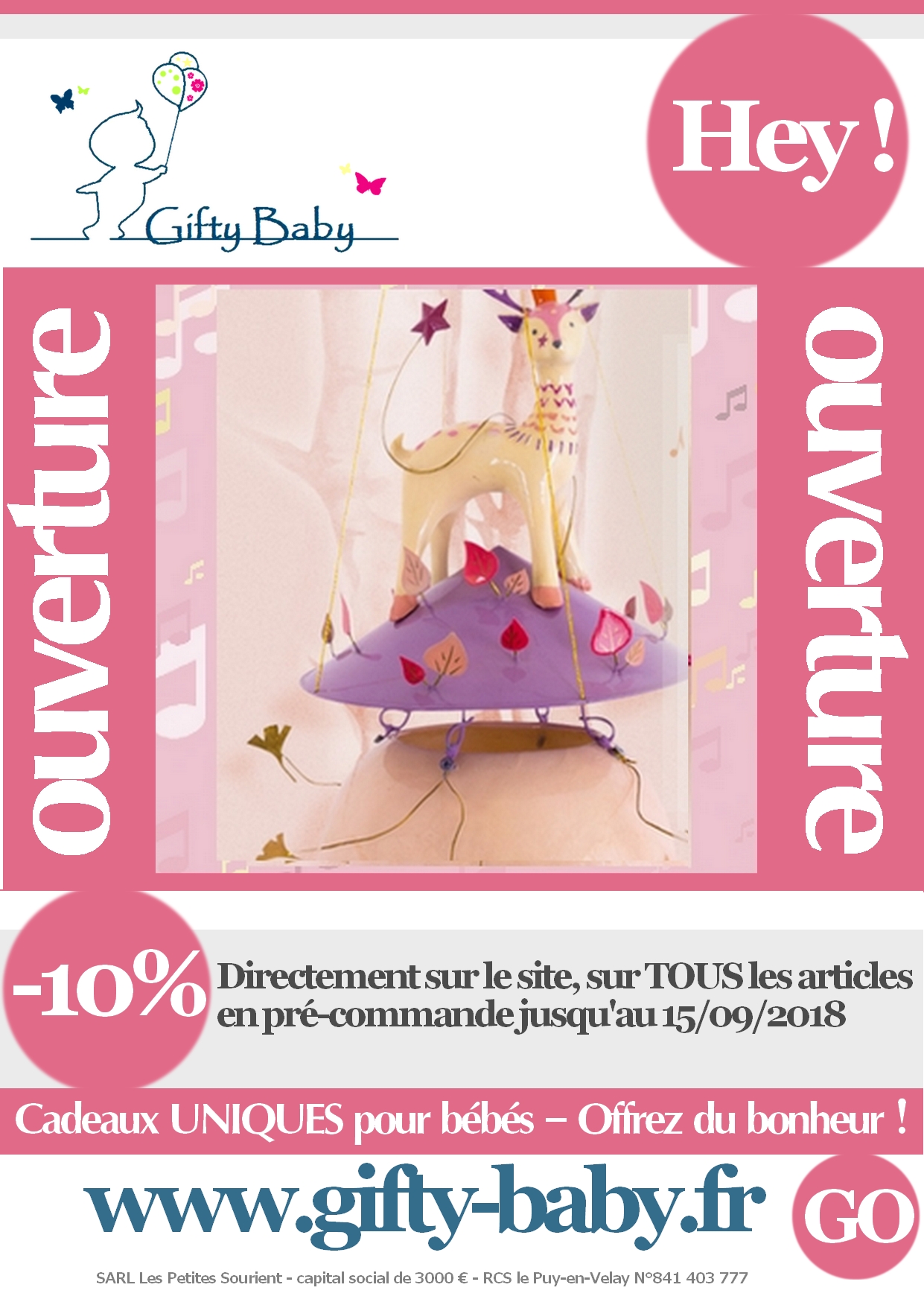 ouverture GIFTY BABY -10% remise sur les cadeaux uniques pour bébés